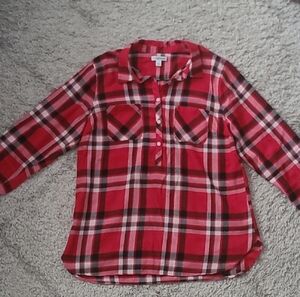 3/4 Button Down Shirt  Red Plaid Croft & Barrow Large